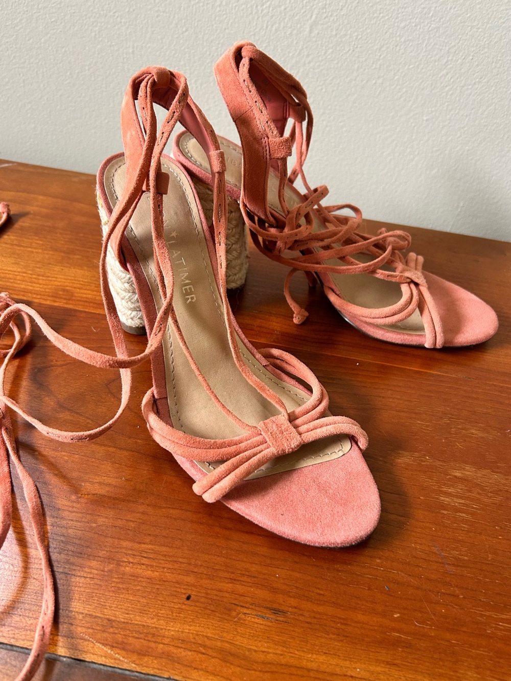Gibson Latimer leather Coral Pink Lace-Up Espadrille Heels 8M NWT